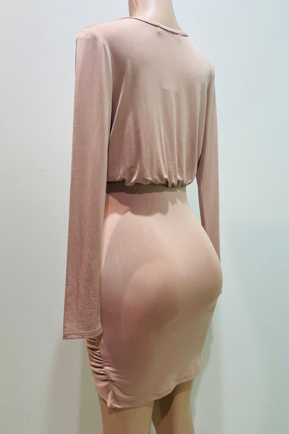 Cross Wrinkled Long Sleeve Dress #VD5777 