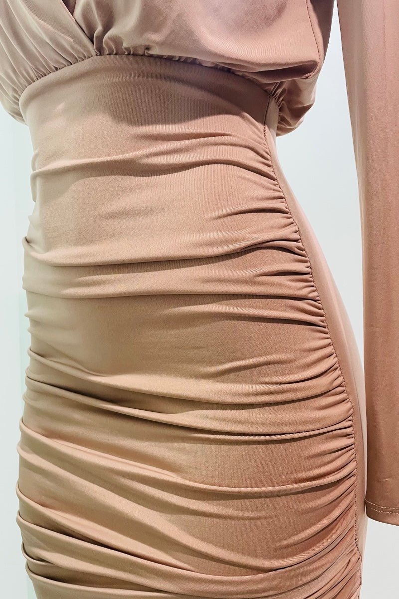  Cross Wrinkled Long Sleeve Dress #VD5777 