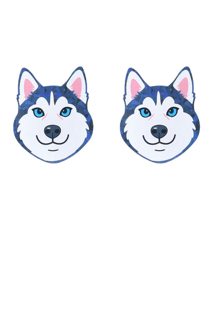 Pair of husky dog face pasties on a white background