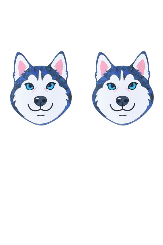 Pair of husky dog face pasties on a white background