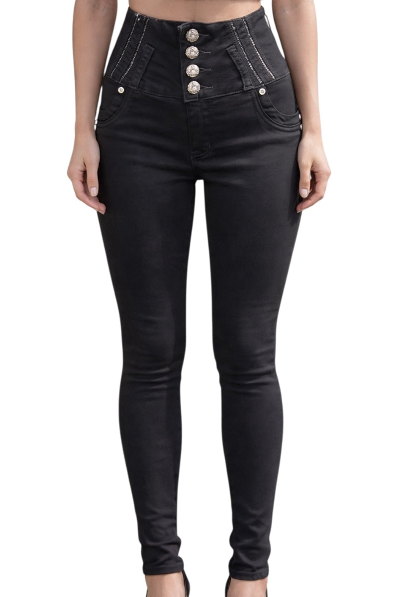 Black jeans on a model on a white background 