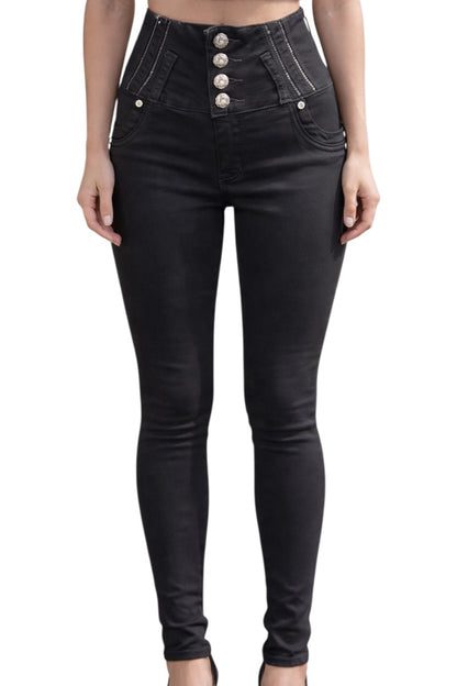 Black jeans on a model on a white background 