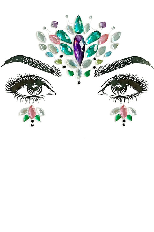 Artistic illustration of eyes with decorative gemstones on a white background
