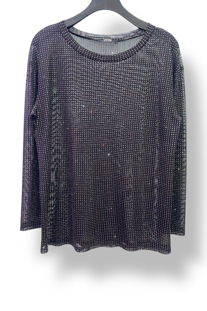 Dotted Glitter Long Sleeve Mesh Top