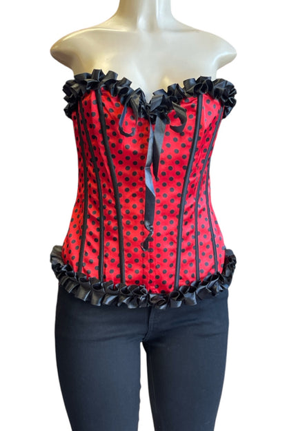 Dotted Ruffled Corset Top W/ Garters