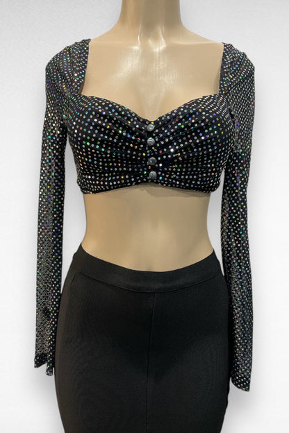 Dotted Sequin Long Sleeve Crop Top