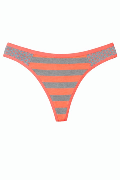 Orange and gray striped thong on a white background