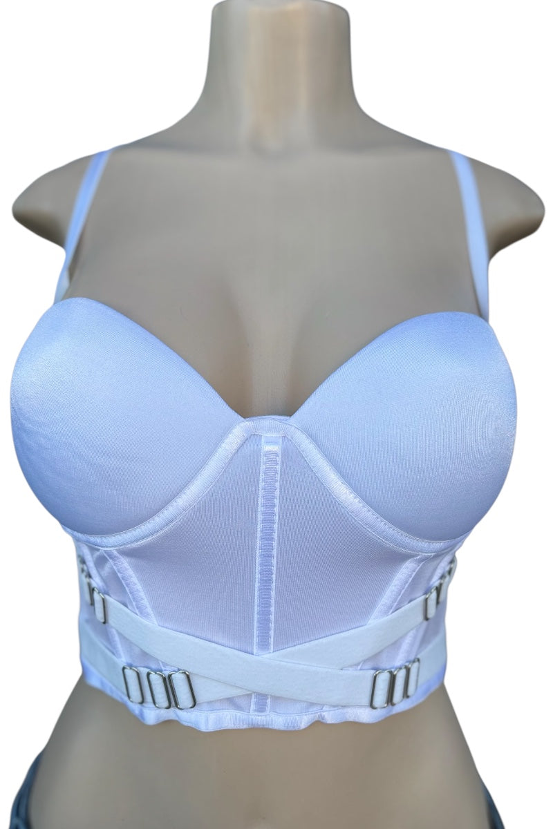 White crop top on a mannequin with a white background