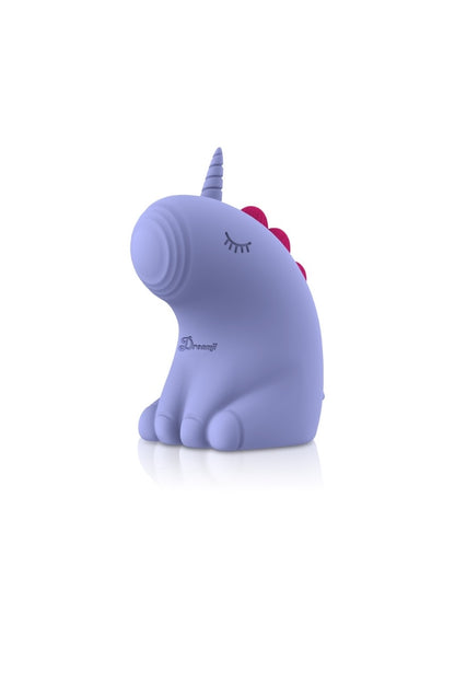 Purple unicorn-shaped toy on a white background