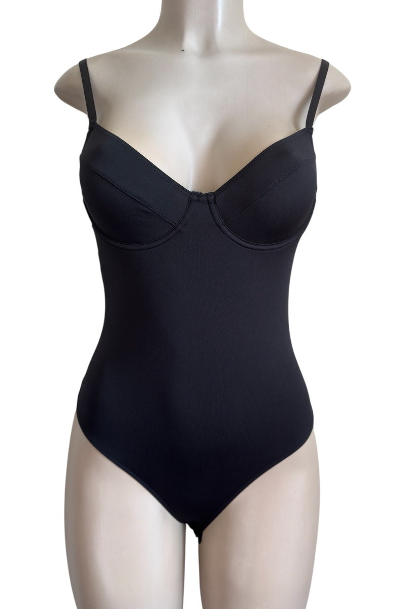 Black Bodysuit on a mannequin against a white background