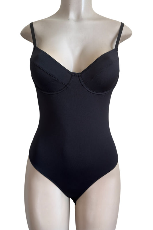 Black Bodysuit on a mannequin against a white background