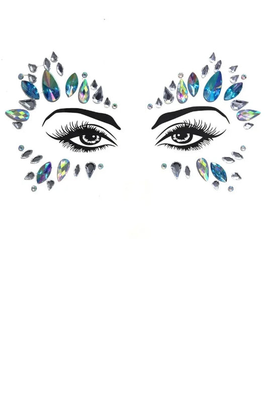 Eye design with gemstones on a white background