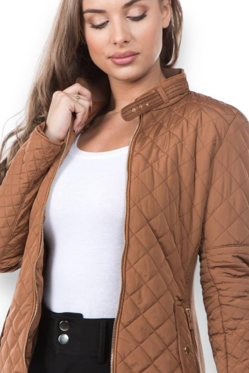 Winter Quilted Lined Jacket - Brown