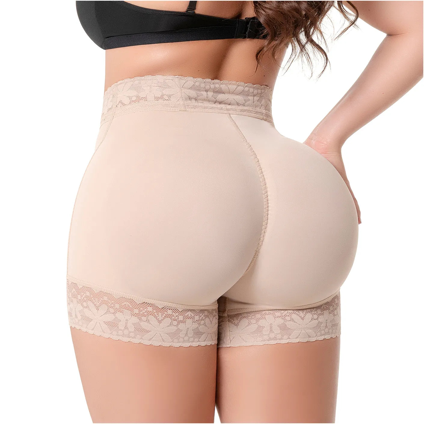 Beige lace-trimmed shaper on a white background