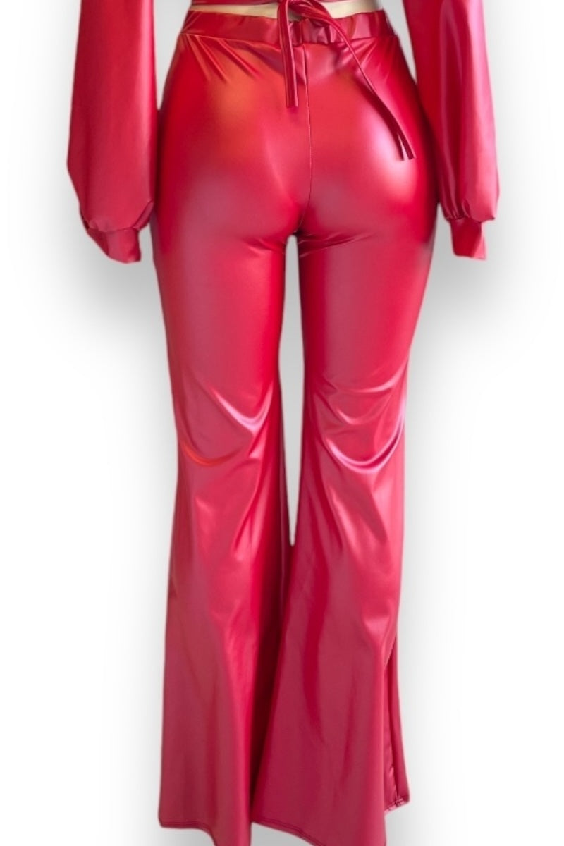 Red shiny pants on a white background