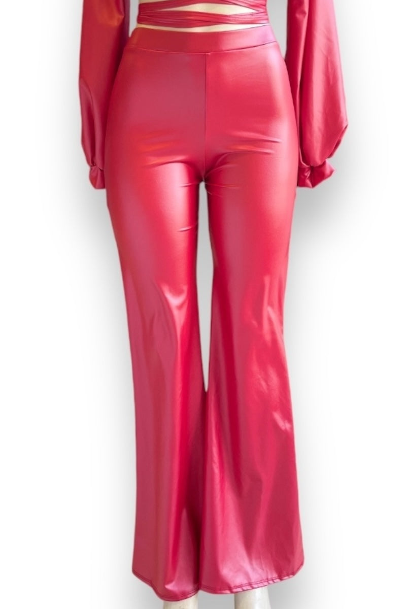 Red shiny pants on a white background
