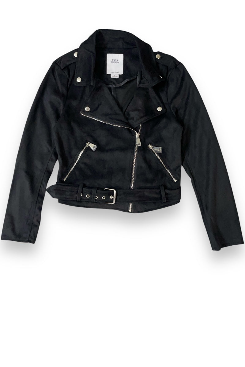 Faux Suede Zipper Biker Jacket