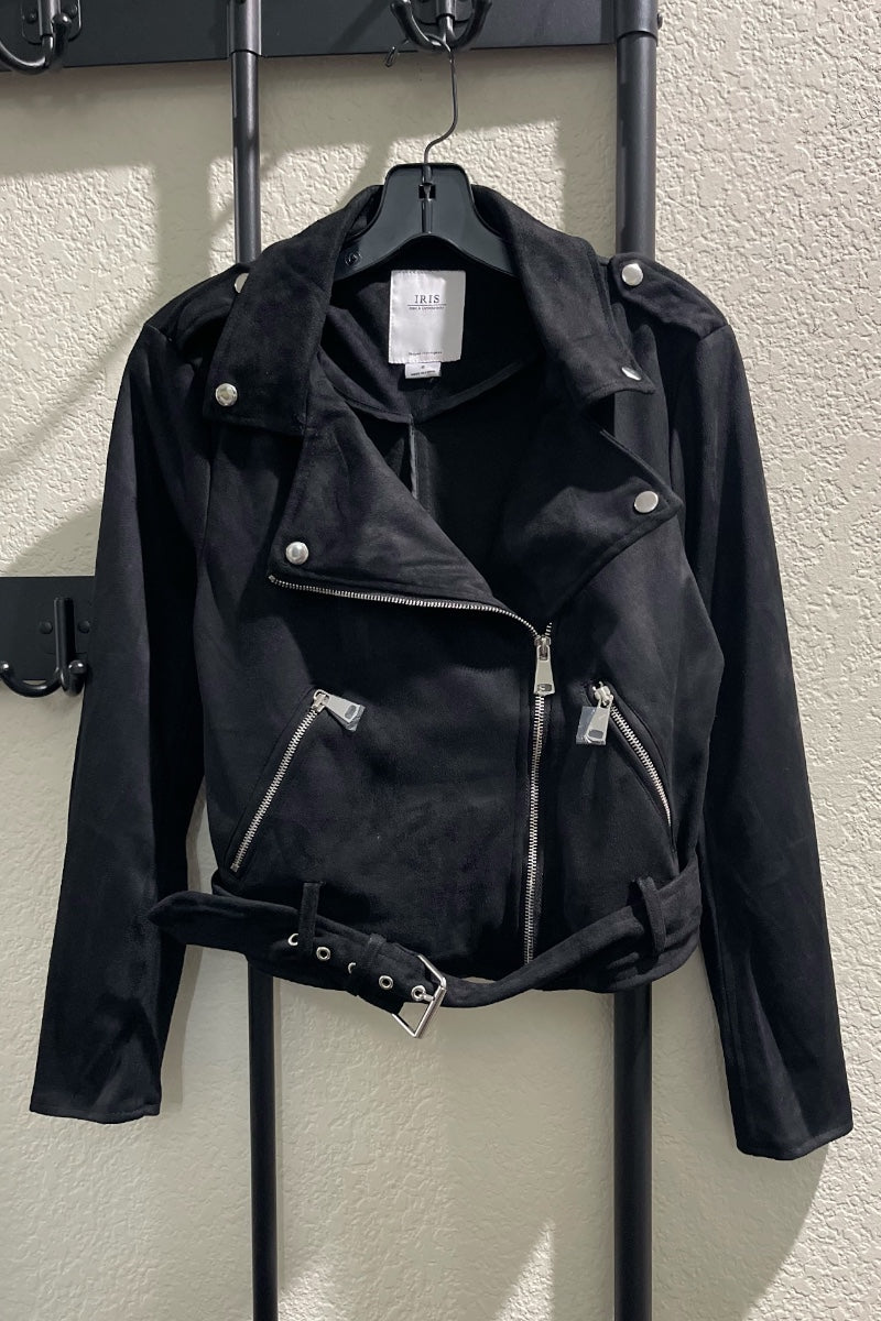 Faux Suede Zipper Biker Jacket