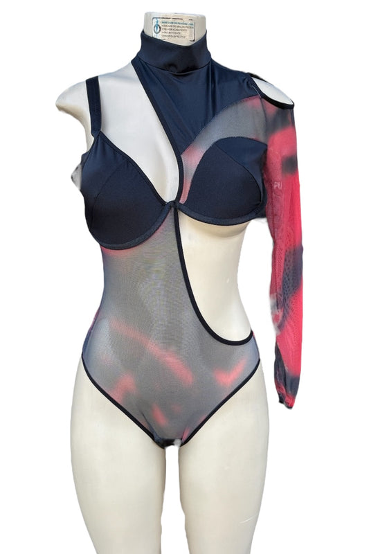 Mockneck Cutout Sheer Bodysuit 