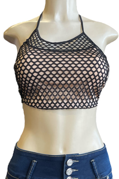 Fishnet Halter Crop Top