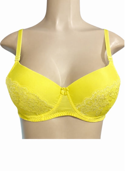 Yellow bra on a mannequin with a white background