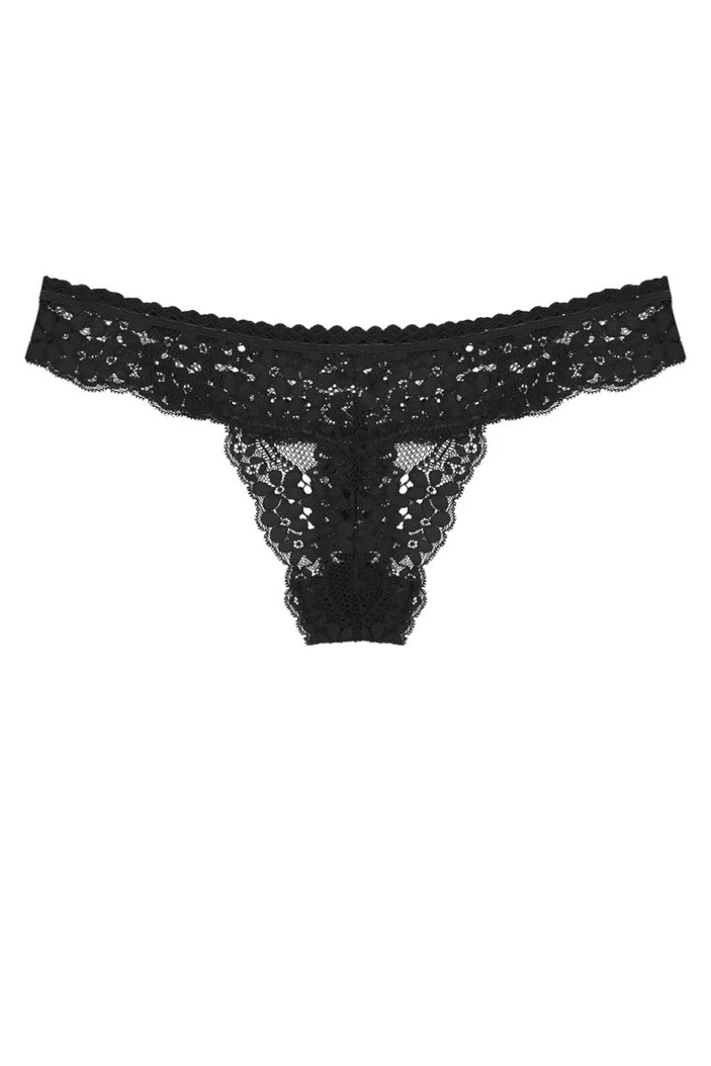 Black lace thong on a white background