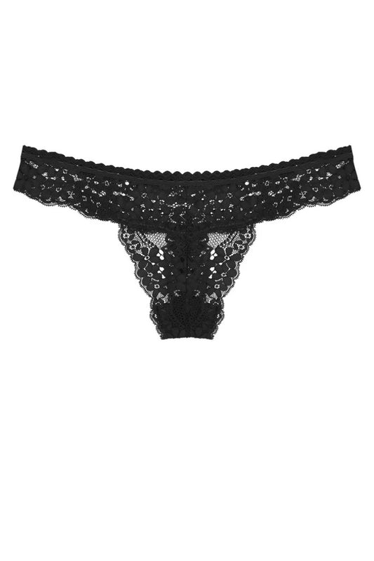 Black lace thong on a white background