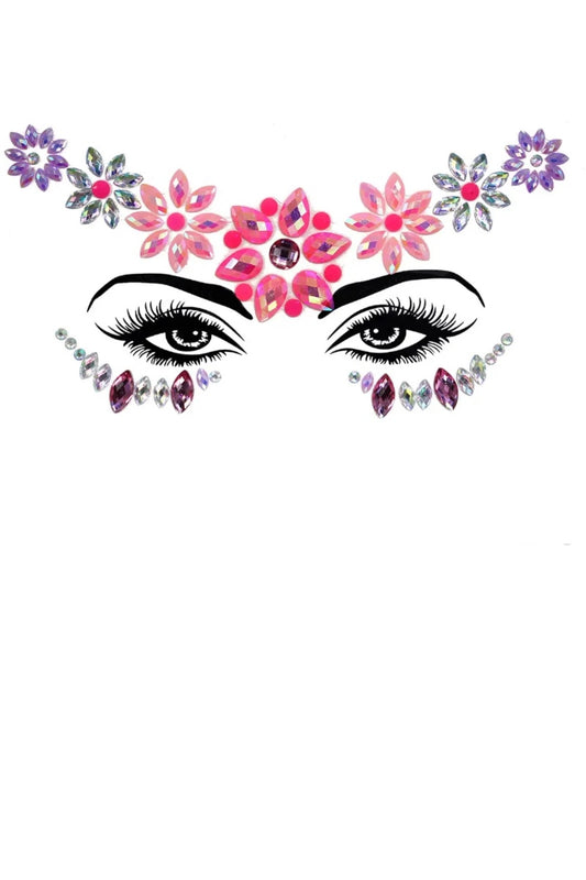 Illustration of eyes with floral and gem decorations on a white background