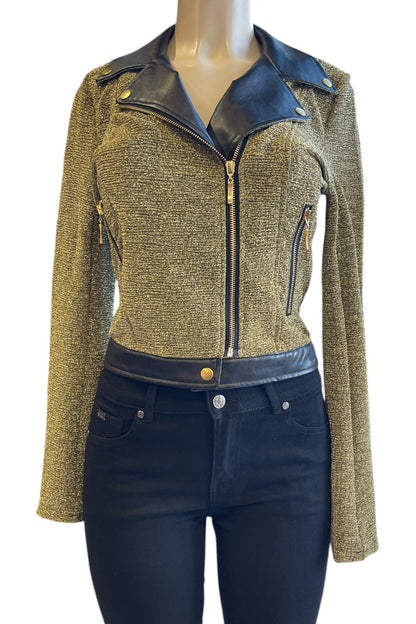 Glitter Faux Leather Zipper Biker Jacket
