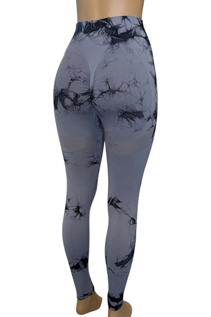Gray leggings with black abstract pattern on a white background