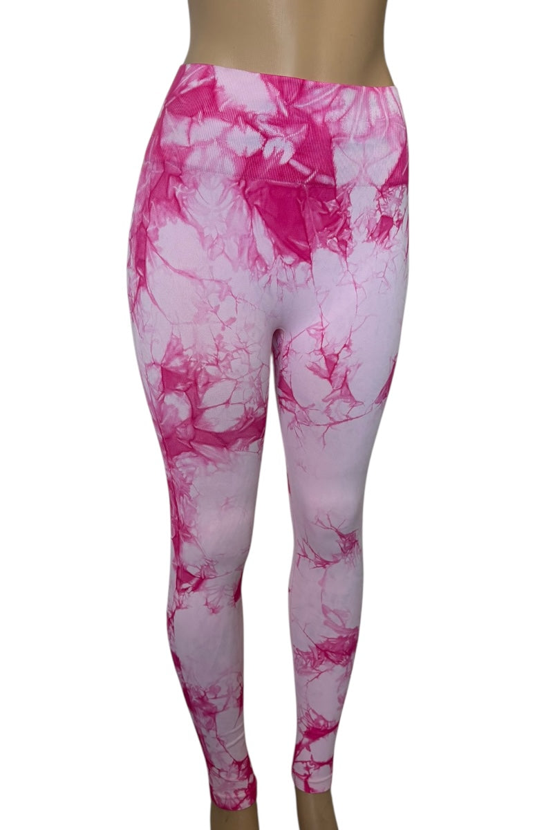 Pink and white marbled leggings on a white background