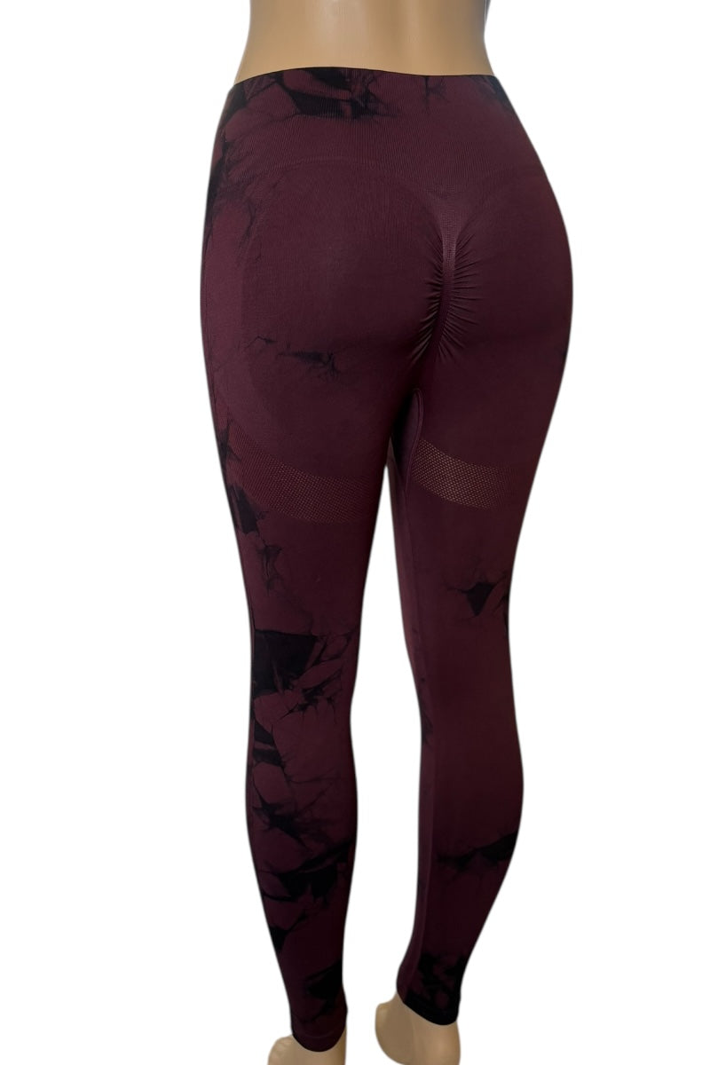WINE leggings with black abstract patterns on a white background