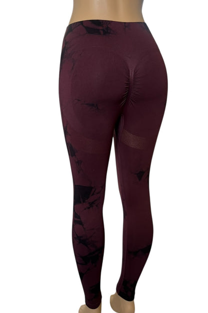 WINE leggings with black abstract patterns on a white background