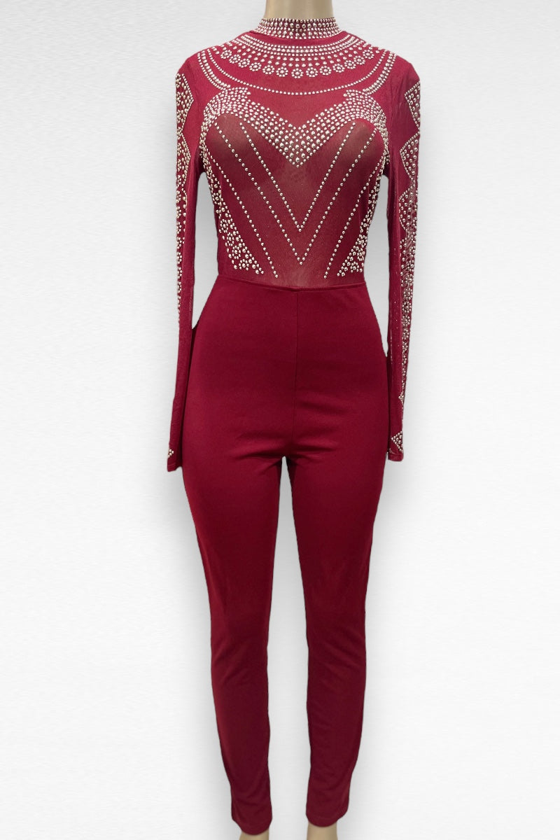 Heart Shaped Studded Long Sleeve Jumpsuit