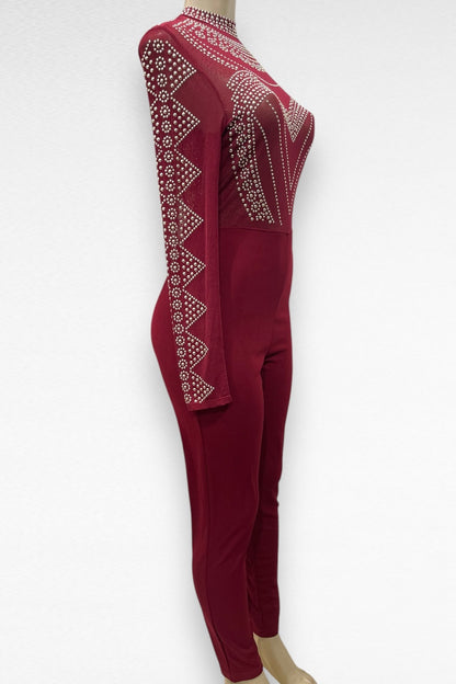Heart Shaped Studded Long Sleeve Jumpsuit