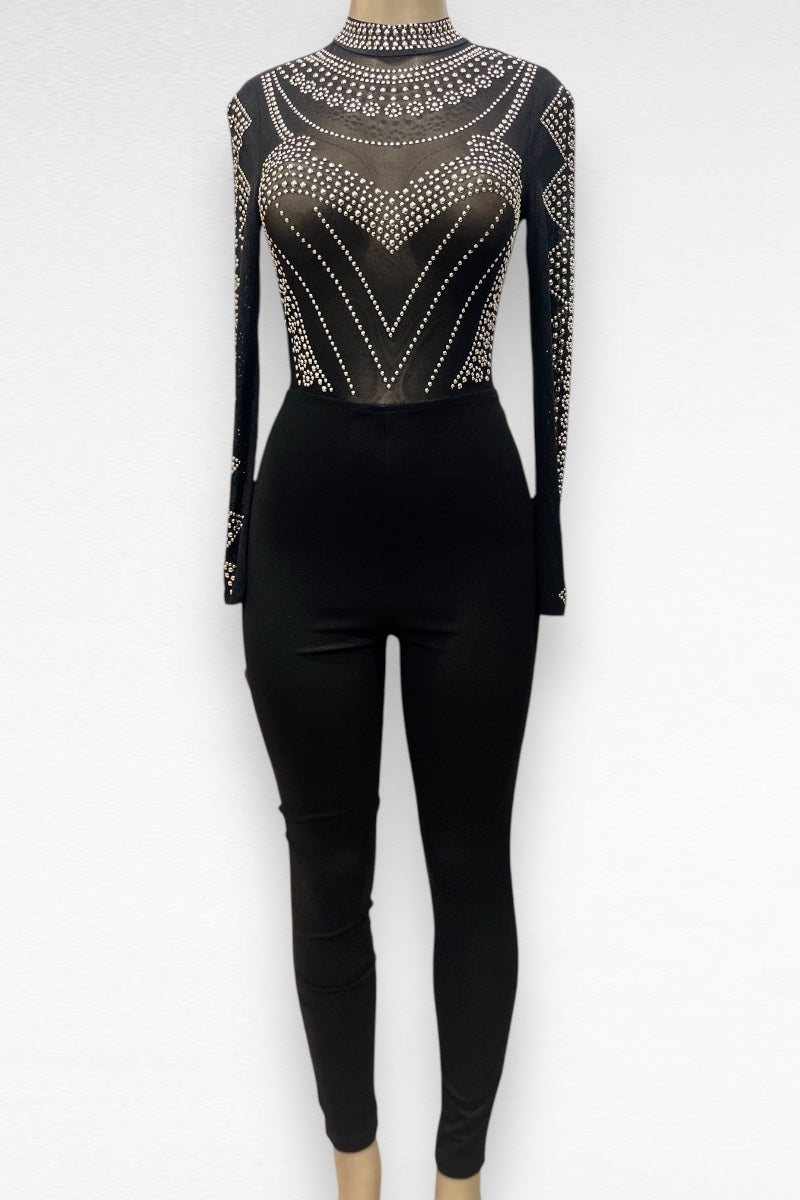 Heart Shaped Studded Long Sleeve Jumpsuit