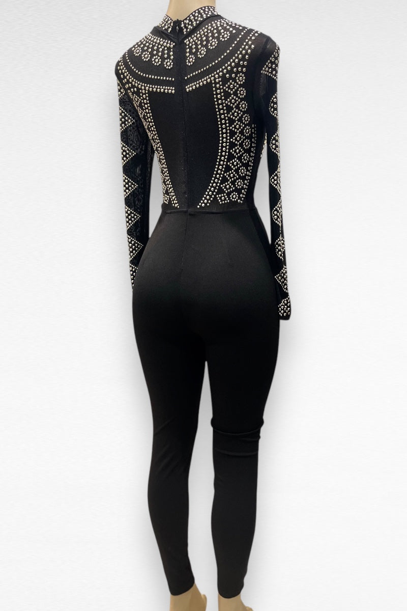 Heart Shaped Studded Long Sleeve Jumpsuit