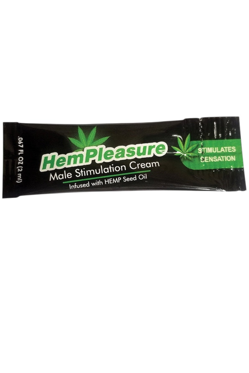 Hemp Pleasure male stimulation cream packaging on a white background