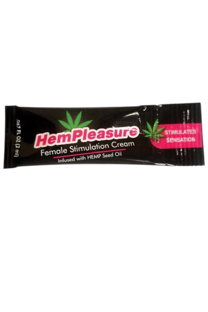 Hemp pleasure female stimulation cream packaging on a white background