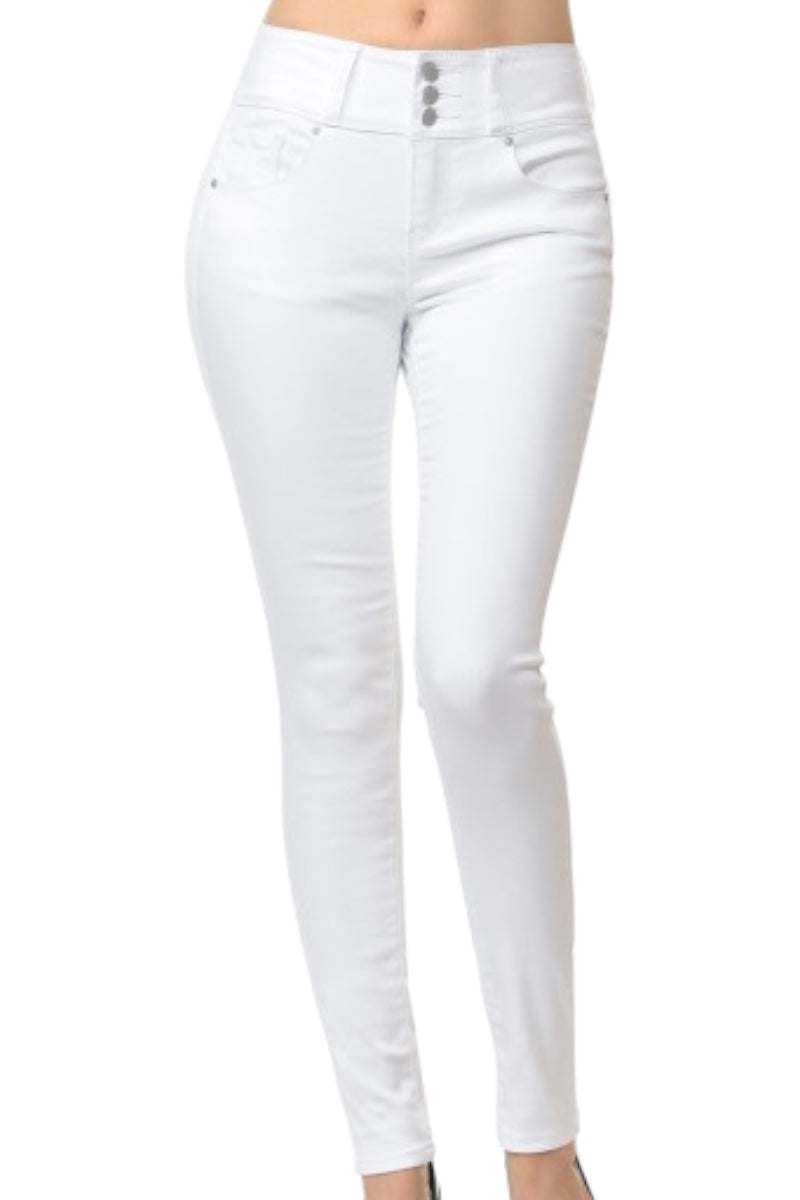 High-Rise Push-Up Super Comfy 3 Button Pants  - White
