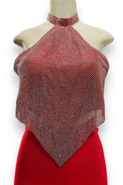 High Neck Rhinestone Halter Top