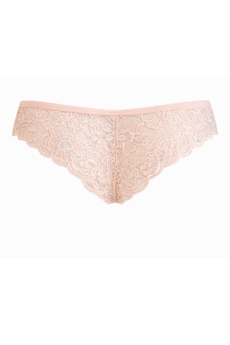 Beige lace underwear on a white background