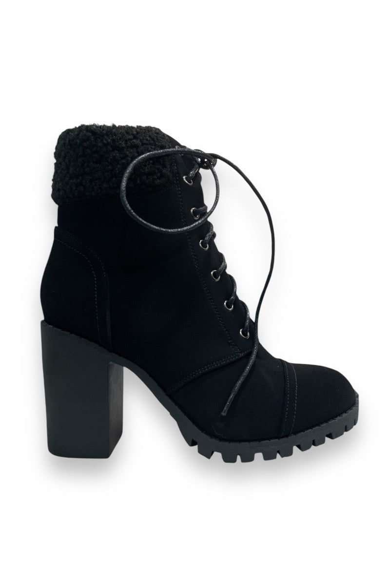 Chunky Heel Fur Lines Ankle Boots