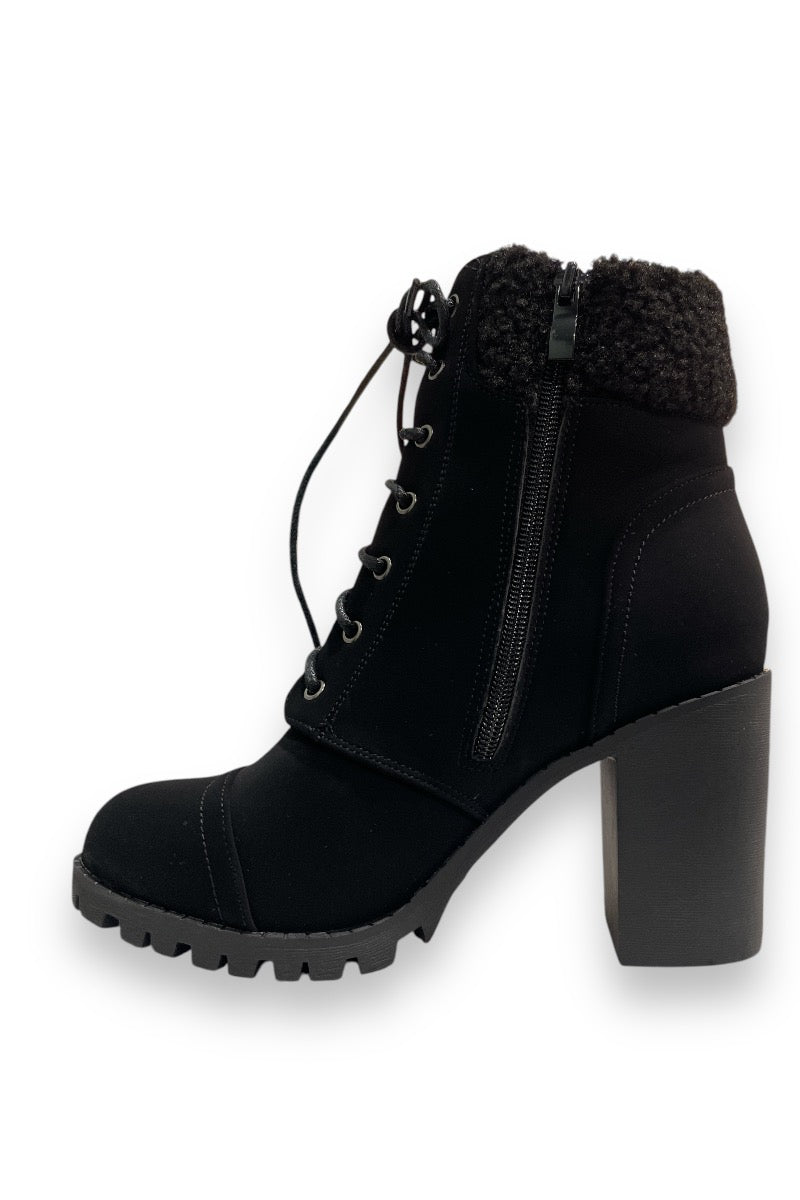 Chunky Heel Fur Lines Ankle Boots