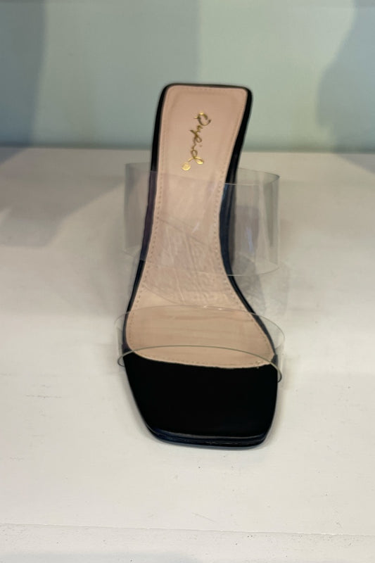 Clear Double Straps Block Heel Mules