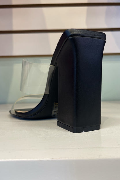 Clear Double Straps Block Heel Mules