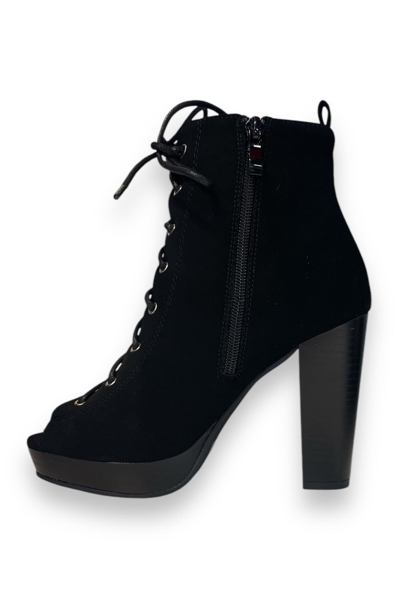 Open Toe Block Heel Lace-up Ankle Boots