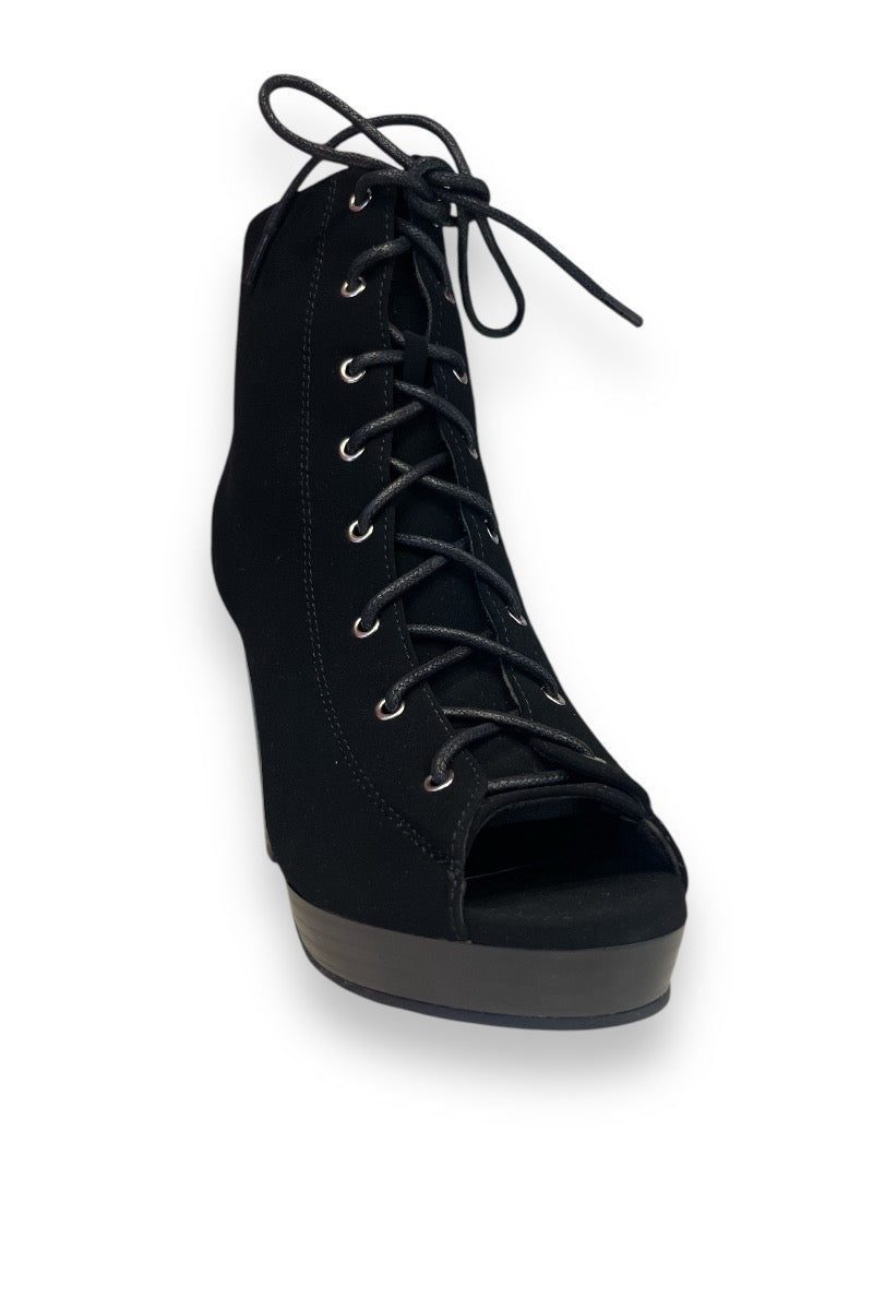 Open Toe Block Heel Lace Up Ankle Boots Black 6.5