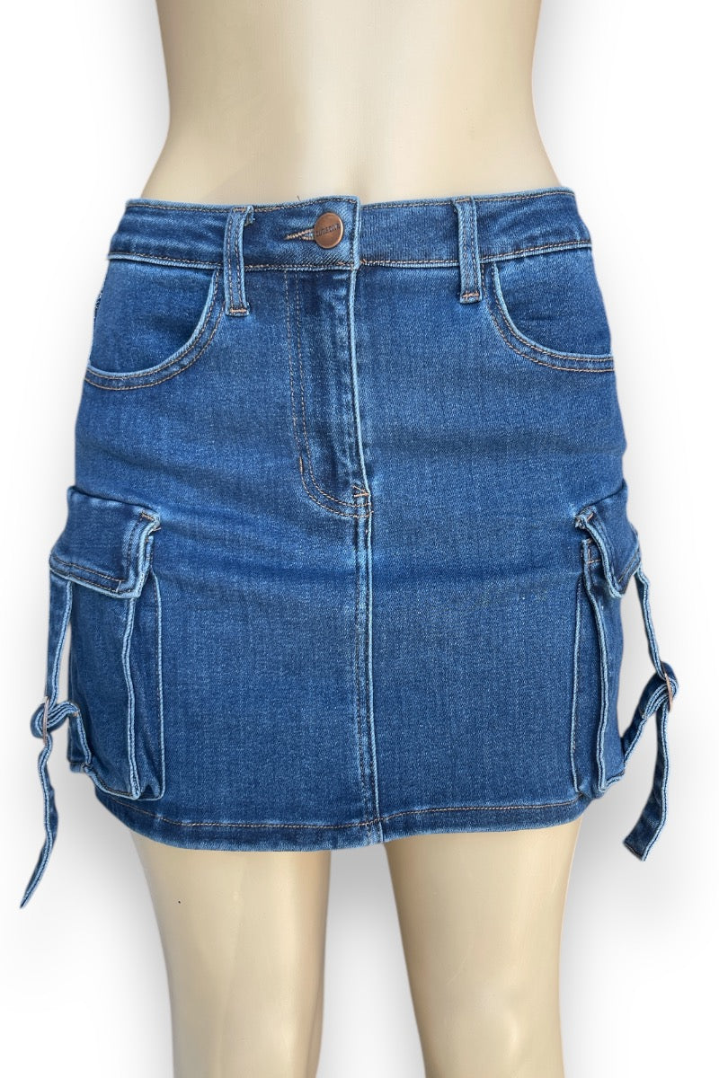 A Line Denim Cargo Skirt