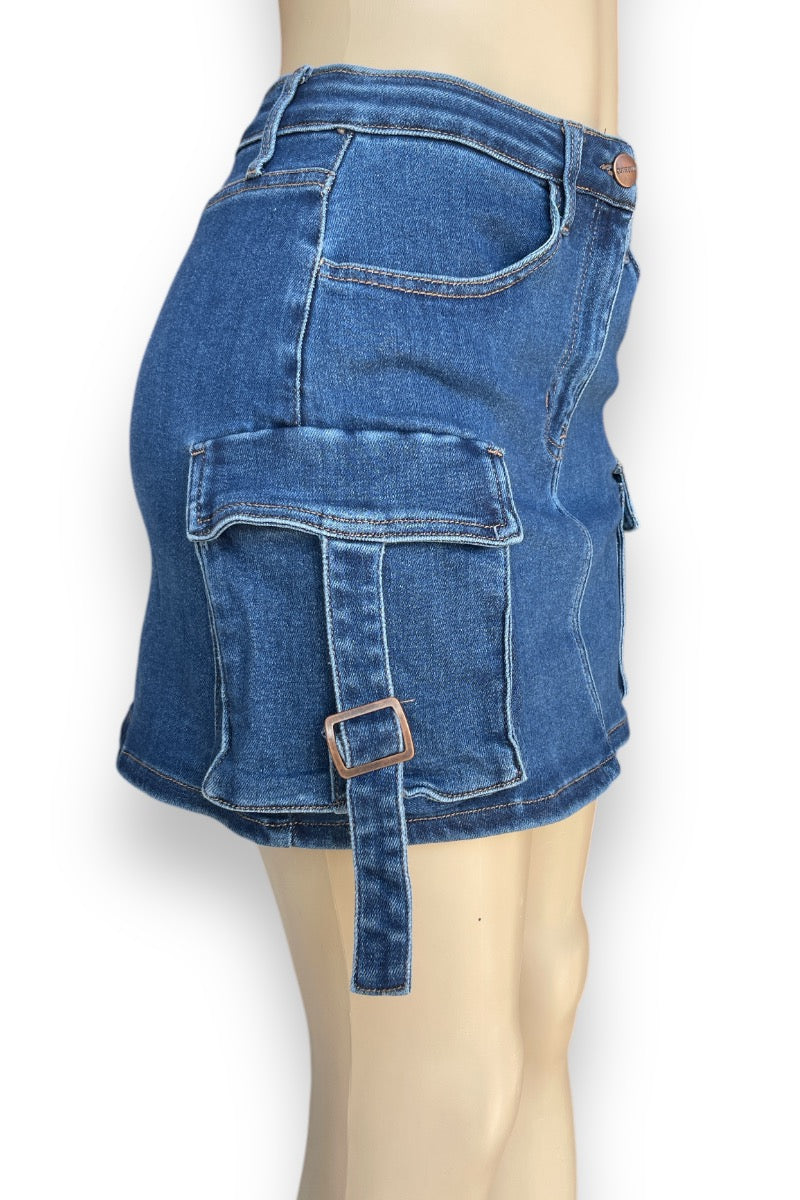 A Line Denim Cargo Skirt